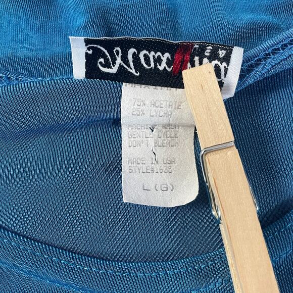 Vintage Top Size Large Blue Solid Lace Fringe Hem Boho Casual Stretch Y2K 90s - Picture 12 of 13